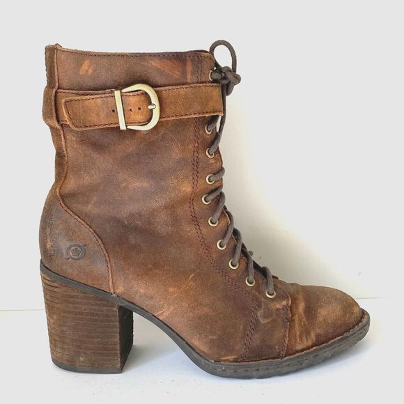 Born Cass Brown Suede Block Heel Boots Sz 8.5 Boho Moto Combat Urban Festival - Picture 13 of 15